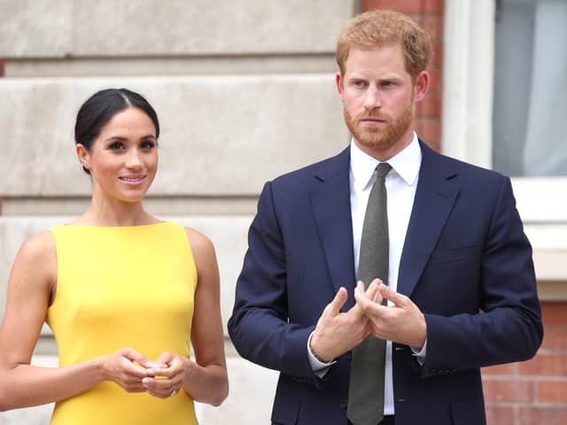 The Duke and Duchess of Sussex during the Your Commonwealth Youth Challenge reception at Marlborough House in London. The Duchess of Sussex has paid tribute to heroes who fed the hungry during the pandemic in a pre-recorded two-minute video message as part of the CNN Heroes series. - PA