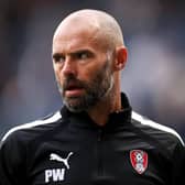 Paul Warne, Manager of Rotherham United looks on during the warm up prior to the Sky Bet Championship between Preston North End and Rotherham United at Deepdale on August 16, 2022 in Preston, England. (Photo by Lewis Storey/Getty Images)