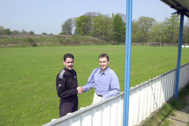 Ronnie Smith left and Peter Beeby of Sheffield FC at the clubs new home back in 2000