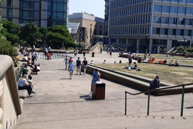 Many people took the chance to relax in the Peace Gardens in the hot weather