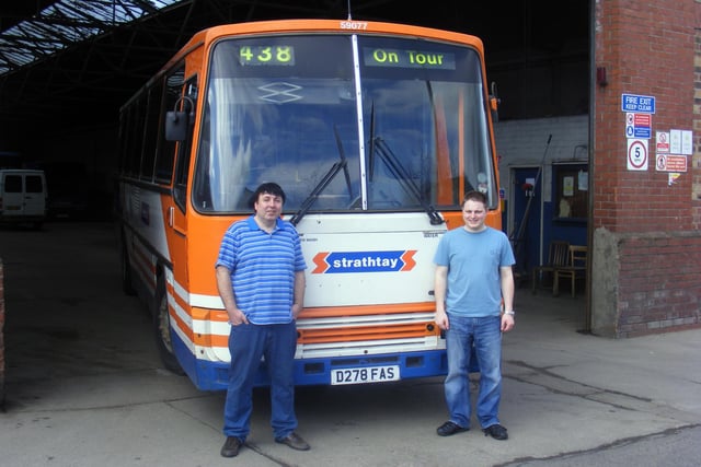 Robert Parkinson (left) and Shayne Howarth, both of the Chesterfield 123 Bus Preservation Group with the 1987 Leyland Tiger bus they bought.