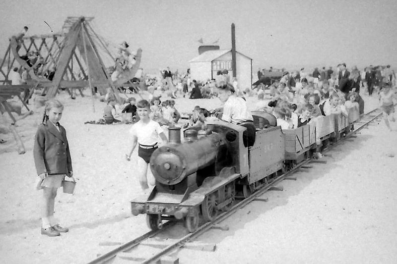 In 1947, the Seaton Express went up and down the area of beach close to the South Shelter. At that time there were also rides and shuggy boats on the beach. Photo: Hartlepool Museum Service.