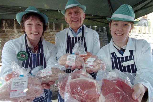 Bridget Evans, Barrie Rowding and Cath Morley on the Whirlow Hall Farm stall at a Farmers' Market on Nether Edge Road