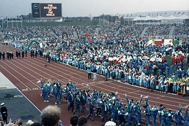 The opening ceremony of the World Student Games at the Don Valley Stadium. 