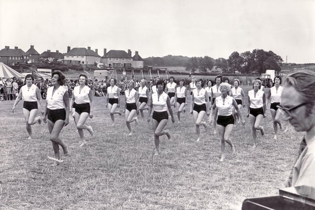 Members of the Chesterfield and Eckington League of Health and Beauty giving a display at the St. John's Ambulance Brigade 8th Annual Gala held at Eckington - 12th July 1975

