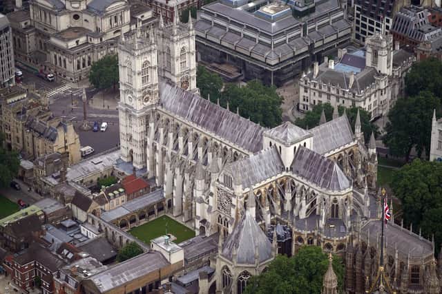 File photo dated 9/7/2021 of an aerial view of Westminster Abbey in central London where The Queen's funeral will be held on Monday, September 19. Issue date: Friday September 9, 2022. Picture: Victoria Jones/PA Wire