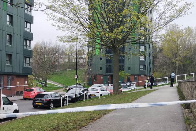 There is a huge cordon in place on Callow Drive Gleadless Valley, after a man was shot dead this morning (Photo: Alastair Ulke)