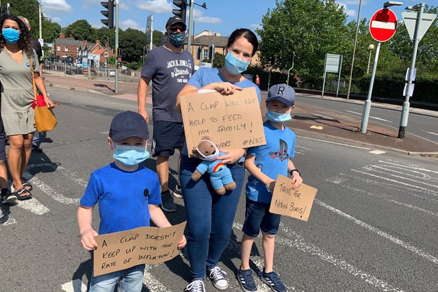 Children joined family members to march, putting on a united front