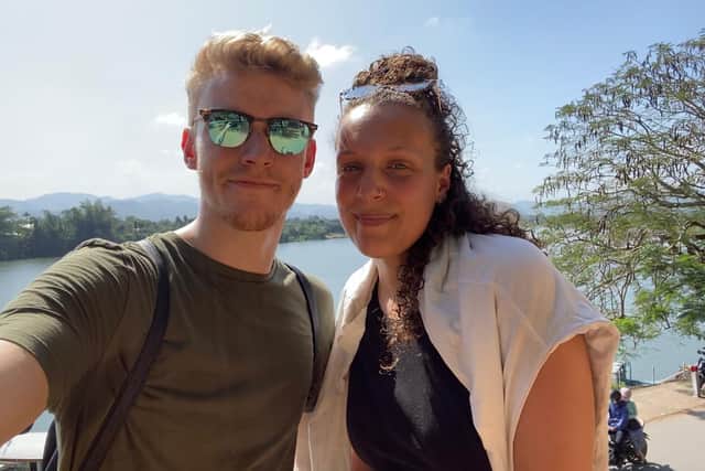 (L-R) Boyfriend and girlfriend, Alec and Amira, who are stranded in New Zealand due to the coronavirus crisis