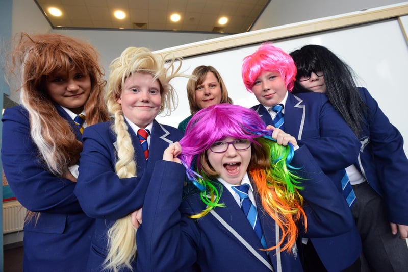 Sunderland's Academy 360 held a wig fundraiser for CLIC Sargent in 2016. In the picture, from left, were Rebecca Garnham, Ben Brian, Katie Sollars, Liam Douglas and Bailey Groves with teacher Allyson Turnbull.