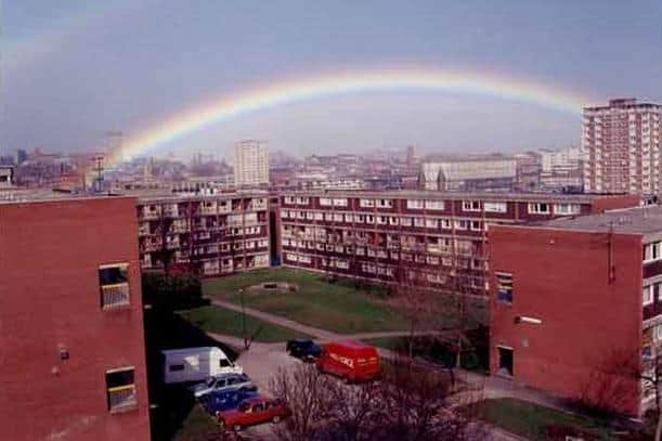 The record-breaking rainbow that was observed above Sheffield for six hours in March 1994. Image: Picture Sheffield.