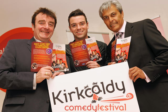 Comedy promoter Tommy Shepherd - now an SNP MP - , Des Clarke, and Sunil Varu - at the launch of the Kirkcaldy Comedy Festival 2010
