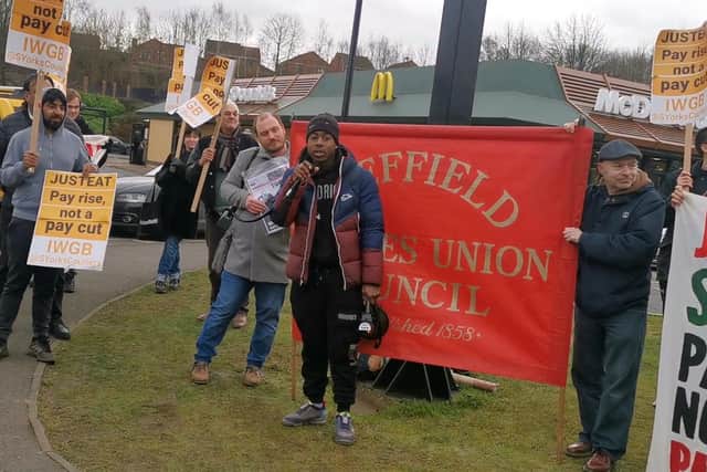 Organisers say 60 drivers and supporters - including Sheffield MP Paul Blomfield - were at the demonstration, holding banners and waving placards highlighting what they say is a hefty pay cut. Meanwhile, long queues built up on the road into the retail park.