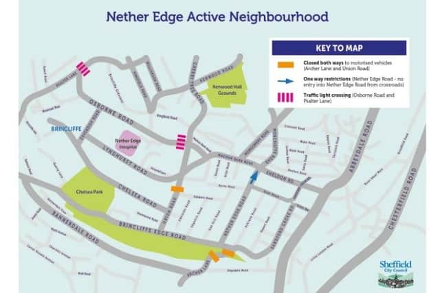 Map of Sheffield Council's Nether Edge active neighbourhood scheme.