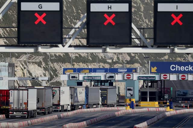 Lorries arrive at the Port of Dover in Kent Pic: Gareth Fuller/PA Wire