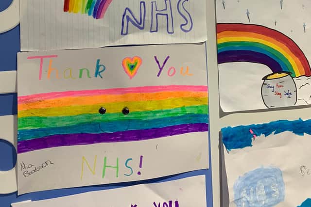 Some of the pictures and messages on the 'Rainbow Wall' at Sheffield's Royal Hallamshire Hospital
