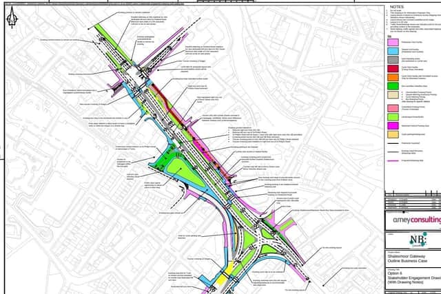 A detailed Sheffield City Council plan showing what will replace Shalesmoor Roundabout in the Shalesmoor Gateway plan