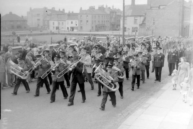 This image from the early 1950s shows a band passing the Borough Hall with Northgate and part of Southgate in the background. Photo: Hartlepool Museum Service.