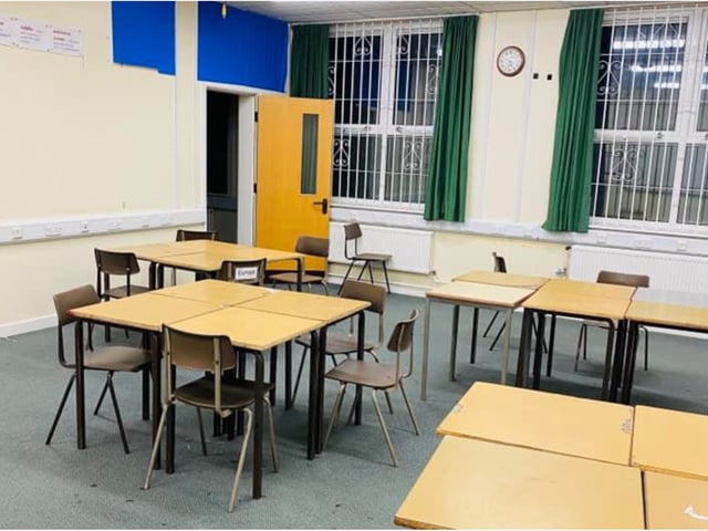 Classrooms are still surprisingly pretty much intact.