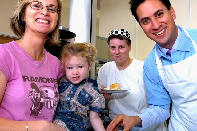 Doncaster North MP Ed Miliband, Minister for the Third Sector, visited the NCH Children's Centre in Bentley in 2006. Our picture shows him serving in the cafe with cafe cook Alison Bennett and 'customers'  Sally Payne, of bentley, and daughter Ellie Payne, aged two.