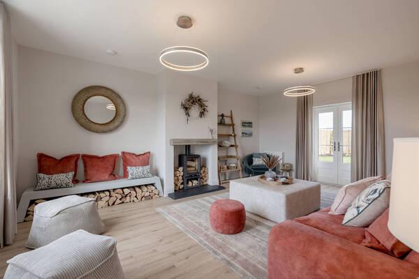 Lounge with log burner.