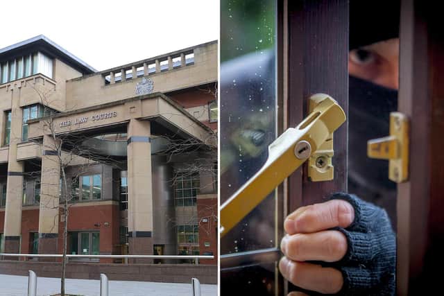 Sheffield Crown Court, pictured, has heard how a Sheffield serial burglar who struck at a Christian centre and nightspots across Sheffield city centre has been jailed.