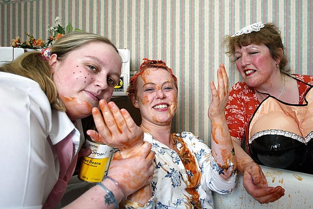 Kat Gilbert looks like she is having great fun as she took a bean bath for charity in 2003. Here she is at Shackleton House in Jarrow where she was fundraising on Red Nose Day.