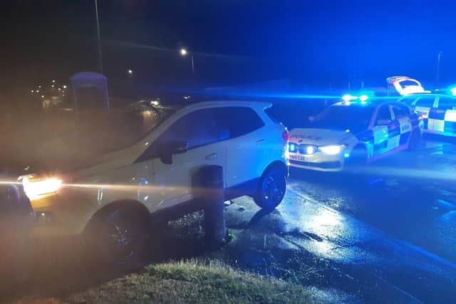 Armed police and dog teams were involved as a man suspected of stealing a car in Sheffield was arrested after a car pursuit.