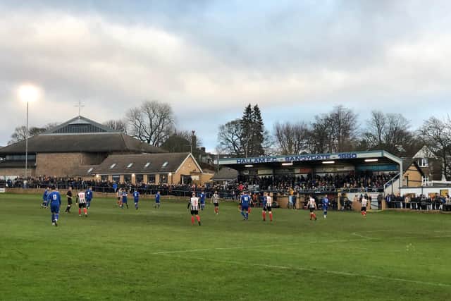 More than 1,100 fans packed into the world's oldest football ground to see Hallam FC go top of the league on Tuesday. Photo: Hallam FC