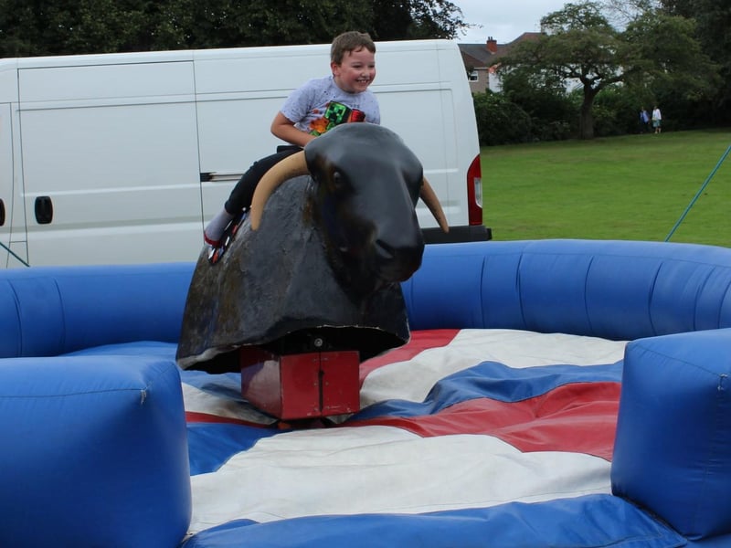This lad had fun on one of the many children's rides at Party In The Park. Dozens of kids lapped up the entertainment on offer.