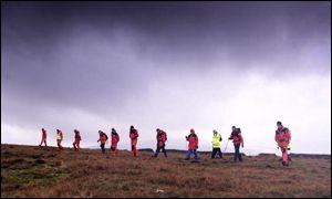Daniel Thompson murdered Barnsley man Shane Collier in 2002 and was jailed for 28 years. He buried Mr Collier's remains on remote Cumbria moorland. The picture shows search teams looking for the victim's body.