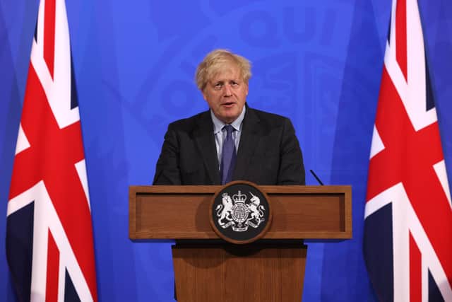 Prime Minister Boris Johnson, during a media briefing in Downing Street, London, on coronavirus (Covid-19). Picture date: Monday June 14, 2021.