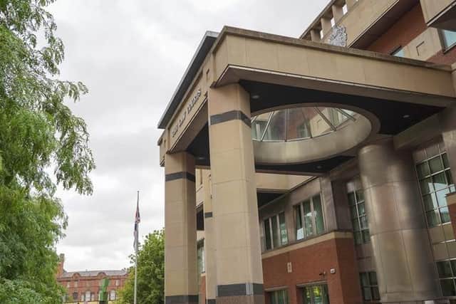 Sheffield Crown Court, pictured, has heard how a pervert who was caught with over 3,000 indecent images of children was also found with footage of a woman sunbathing in her bikini in her back garden (Photo: Scott Merrylees)