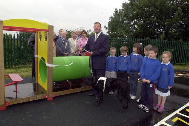 Home secretary David Blunkett opened a new playground at the Foxhill Primary school September 2002