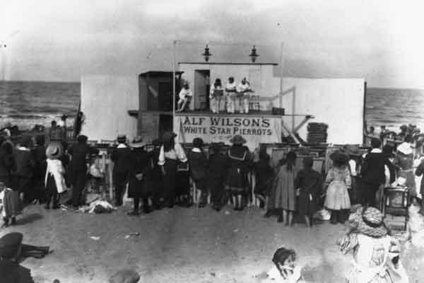 Alf Wilson's White Star Pierrots at the beach at Cleethorpes, 1913