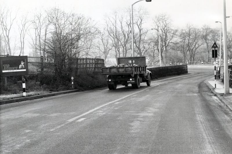 The Skull and crossbones bridge on Brimington Road, Chesterfield, in January 1967.