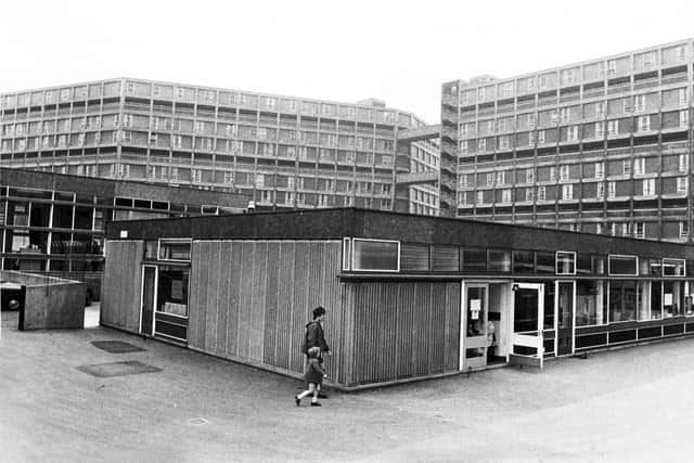 Park Infants School, Sheffield, in September 1972, with Park Hill Flats in the background