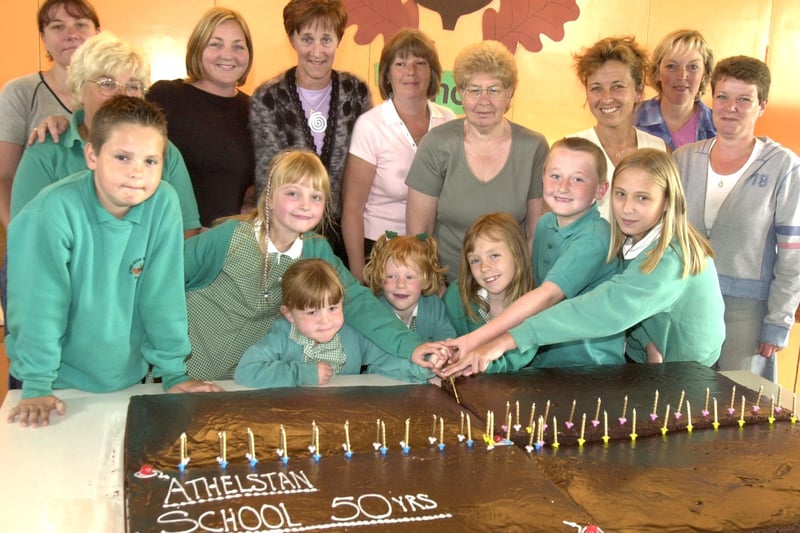 Pupils from each year at Athelstan School ,Richmond Park way  joined  school  Dinner ladies  to celebrate the schools 50th Anniversary by cutting a giant cake  in front of the whole school in 2003