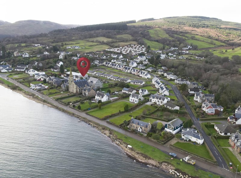 Aerial view of Lamlash with site indicated.