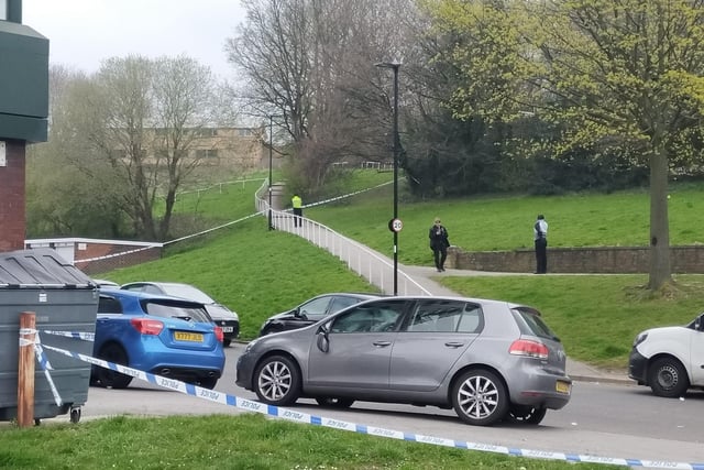 A huge police cordon is in place that encircles both the Newfield and the Portfield buildings, and stretches across the surrounding Callow Drive area.