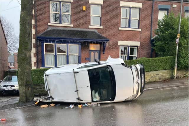 A van overturned on Upper Albert Road, Meersbrook, Sheffield (Photo: Lorna Jones)