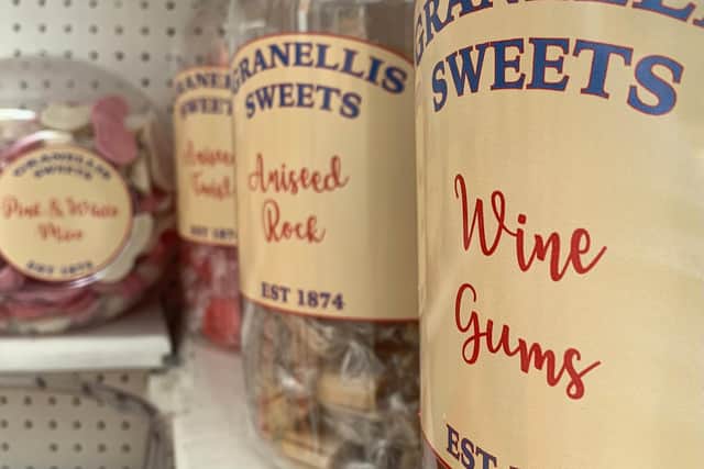 Jars of old-fashioned favourites in the window at Granelli's.