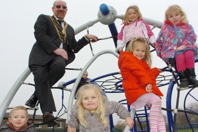 Doncaster's Civic Mayor Ken Knight openedthe Hatfield Water Park's new play area, with help from children attending Small World Day Nursery in 2011. With him L-R are Joel Robertson, Ruby Waddington, Riley Van Vuuren, Amelia Headley-Cox, and Emily Wilson, all three