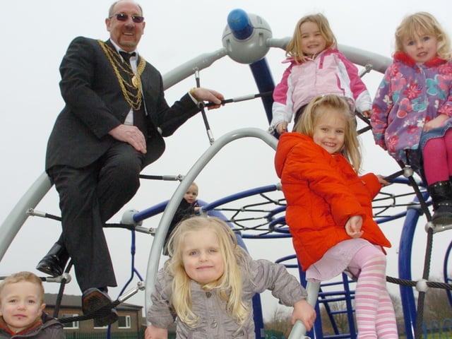 Doncaster's Civic Mayor Ken Knight openedthe Hatfield Water Park's new play area, with help from children attending Small World Day Nursery in 2011. With him L-R are Joel Robertson, Ruby Waddington, Riley Van Vuuren, Amelia Headley-Cox, and Emily Wilson, all three