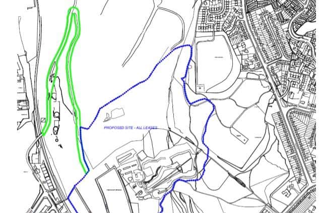 The solution: A new road (green line) across the former landfill site to Parkwood Road. Image from a Sheffield City Council report on access problems.
