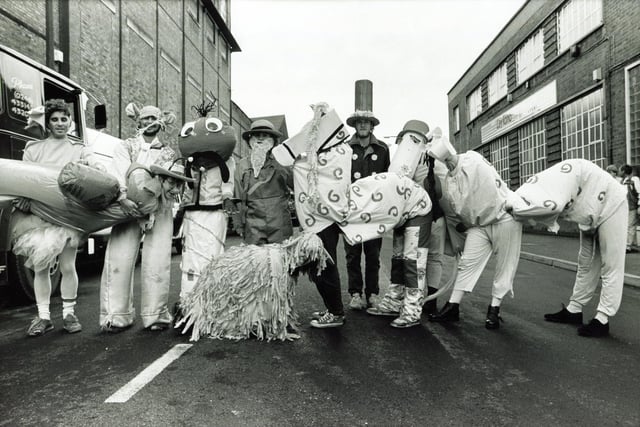 Students from the 'Magic Roundabout' float taking part in the Sheffield University Rag Parade, October 28, 1989