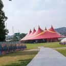 A huge tent has been erected in Hillsborough Park ahead of the Tramlines festival on Friday.