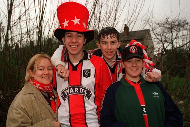 More United supporters before the FA Cup semi-final with Newcastle at Old Trafford in April 1998.
