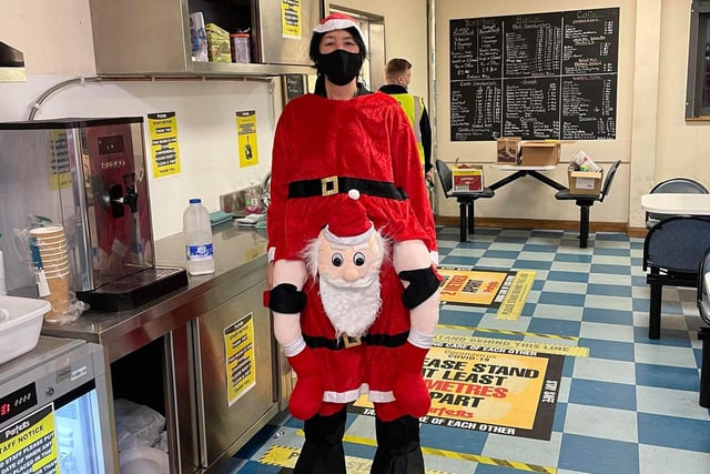 Carol Marchbank really got in to the festive spirit with this amusing full-body Santa costume.