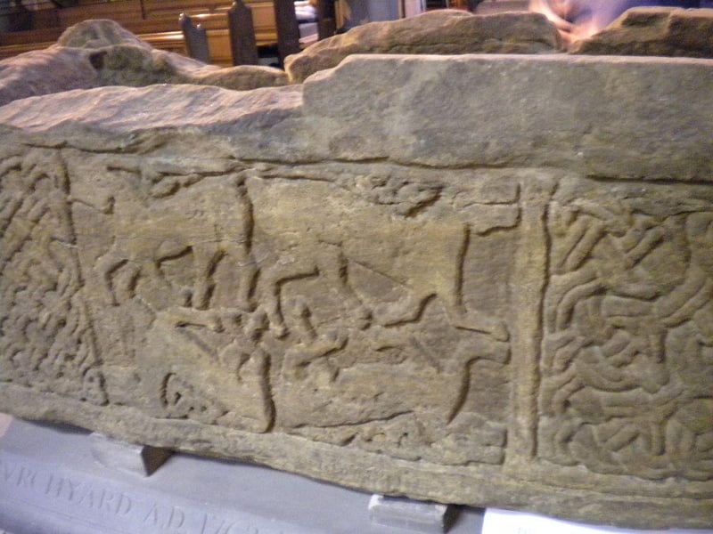 Now on display at the Govan Old Parish Church in Glasgow, the Govan Stones are lost carvings of the ancient Kingdom of Strathclyde. Forty six stones were discovered in the graveyard in the 19th century, including a sarcophagus (pictured), five hogback stones and 31 recumbent gravestones - each weighing half a ton. They are believed to date back to the 9th century, when warlords battled for control of the Clyde region.